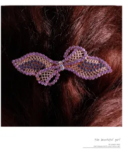 Elegant rhinestone bow hair clip for women, sparkling purple crystal spring hair barrette