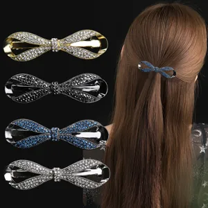 Rhinestone Bowknot Spring Hair Clip Metal Alloy Hair Barrettes Elegant Hair Styling Accessories For Women Hair Jewelry