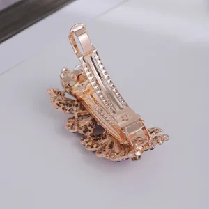 Elegante roségoldene Blumen-Haarspange mit Strass, große Metall Federklammer für dicke Haare.