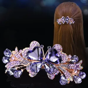 Elegant large purple rhinestone hair clip barrette for women, sparkling crystal hair accessory.