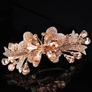 Elegant crystal rhinestone hair clip large spring barrette for women stunning butterfly design.