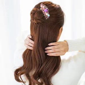 Vintage floral rhinestone insert hair comb alloy elegant bun hair clip for women styling accessory