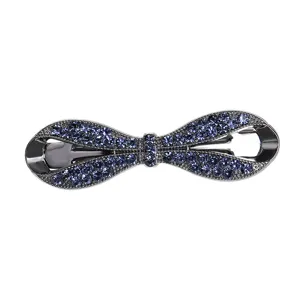 Elegant blue rhinestone bow hair clip sparkle crystal spring barrette for women daily wear
