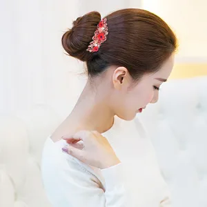 Elegant red rhinestone hair comb for women vintage floral insert clip hair accessory pin