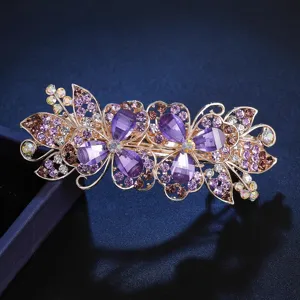 Elegant purple rhinestone hair clip, vintage floral spring barrette for women and girls daily wear.
