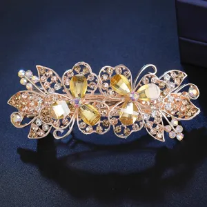 Elegant rhinestone spring hair clip with sparkling crystals and retro floral design for women.