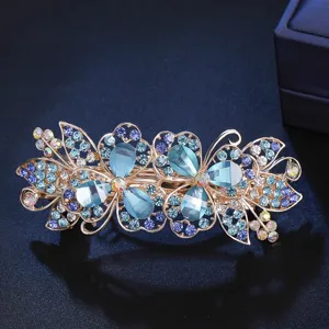 Elegant blue rhinestone spring hair clip crystal barrette stylish hair accessory for women.