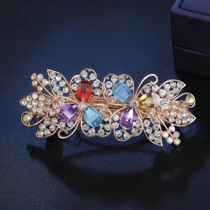Elegant rhinestone spring hair clip with colorful crystal flowers for women and girls.