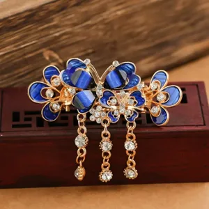 Vintage Metal Butterfly Hair Claw Clip Rhinestone Tassel Hair Accessories Elegant Half Up Hair Styling Tool For Women