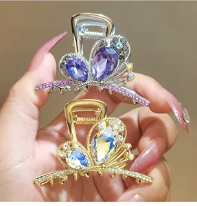 Crystal bow hair claw clip butterfly metal rhinestone shark clip hair accessories