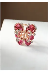 Schmetterling Haarklammer mit rosa Kristallen, elegantes Metall Strass Haaraccessoire Damen.