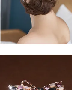 Detailed view of exquisite rhinestone hair clip with sparkling multi-color crystals.