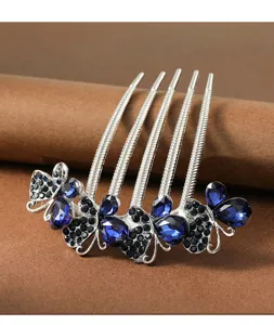 Sparkling blue rhinestone hair comb elegant silver insert clip for women bun styling hair accessory
