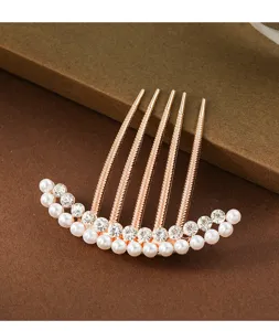 Elegante peine para el cabello de oro rosa con perlas y pedrería para peinados elegantes.