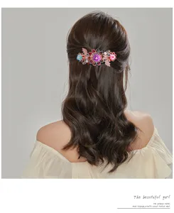 Elegant crystal flower hair clip spring clip ponytail clip for women half up styling