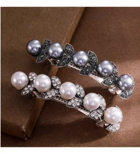 Rhinestone pearl hair clip spring clip elegant hair accessories for women detail view