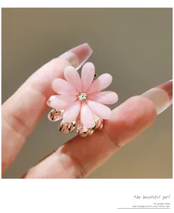 Pink flower hair claw clip small rhinestone alloy hair accessory for nice styling