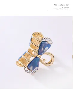 Molla per capelli coreana in strass acetato e lega elegante fiocco blu fermaglio da donna