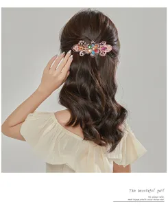 Elegant rhinestone butterfly hair clip for women, vintage alloy spring barrette for ponytail.