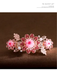 Elegant rhinestone flower hair clip, sparkling crystal ponytail spring clip for women daily use.
