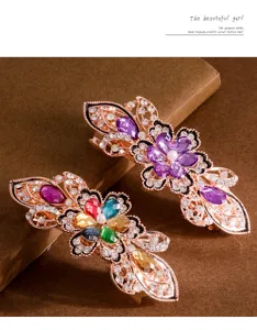 Large rhinestone crystal ponytail hairpin retro alloy flower hair clip for women decoration detail