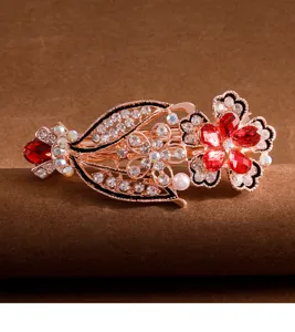 Rose gold rhinestone hair clip crystal floral barrette elegant women hair accessories spring clip