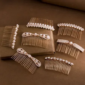 Gold Legierung Strass Künstliche Perle Haarkamm Einsteckkamm Braut Haarschmuck Für Damen Haarstyling Schmuck