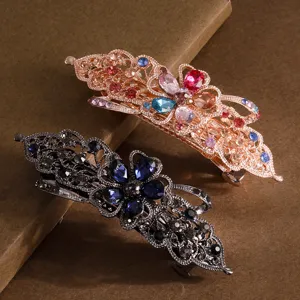 Vintage Rhinestone Floral Spring Hair Clip Alloy Metal Barrette For Women Elegant Hair Styling Accessories