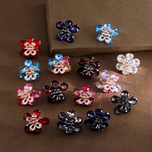 Metal Flower Hair Claw Small Daisy Rhinestone Hair Clip Elegant Crystal Hair Accessories For Women Daily Styling
