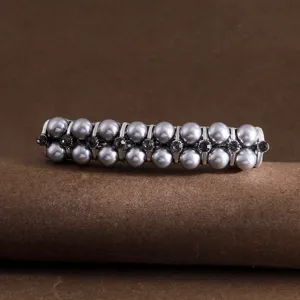 Elegant pearl rhinestone hair clip for women, sparkling crystal barrette for daily ponytail styling.