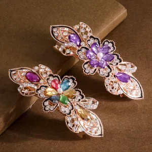 Large Butterfly Crystal Hair Claw Clip Retro Alloy Spring Hairclip Rhinestone Artificial Pearl Ponytail Holder For Women Hair Accessories