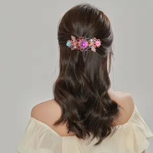 Crystal flower hair clip for women elegant rhinestone spring barrette for half up hair main view