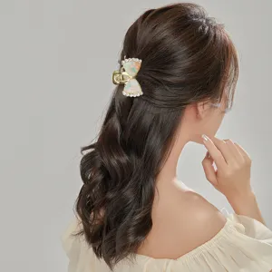 Artiglio per capelli in lega di acetato strass stile coreano, elegante fiocco pinza donna.