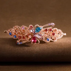 Vintage rhinestone spring hair clip for women, elegant floral barrette ponytail hair accessory.