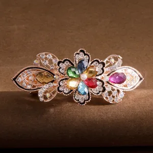 Large retro crystal rhinestone ponytail hair clip elegant alloy hairpin for women main view