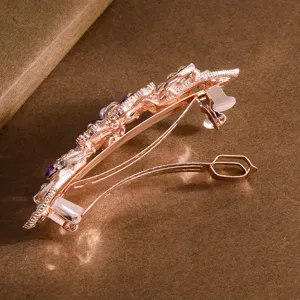 Vintage rose gold crystal hair clip elegant metal rhinestone ponytail barrette view
