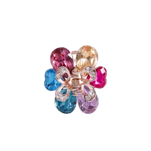 Small metal flower hair claw clip with colorful crystal rhinestones for women stylish hair accessories