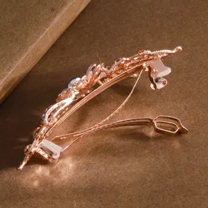 Elegant rose gold rhinestone hair clip, vintage floral spring barrette for daily styling.