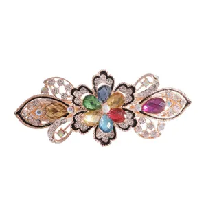 Large crystal rhinestone butterfly hairpin vintage alloy hair barrette for women ponytail.