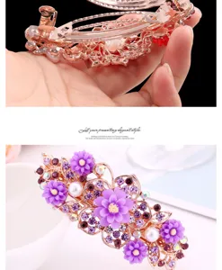 Elegant rhinestone flower hair clip, rose gold metal spring barrette for women and girls.