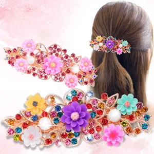 Korean Style Rhinestone Floral Spring Hair Clip Vintage Alloy Hair Barrettes Hair Styling Accessories For Women Hair Jewelry