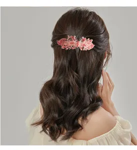 Korean style large rhinestone hair clip sparkling butterfly spring barrette for women elegant bun top hair