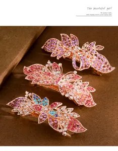 Korean style large rhinestone hair clip detail, sparkling crystal barrette for elegant hairstyles.
