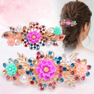 Rhinestone floral spring hair clip for women, elegant crystal barrette hair accessories for styling.
