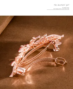 Korean large rhinestone hair clip rose gold spring barrette elegant hair accessories for women
