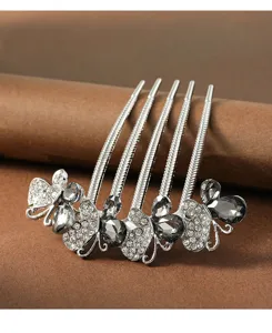 Sparkling rhinestone hair comb silver crystal butterfly bun insert elegant hair accessory