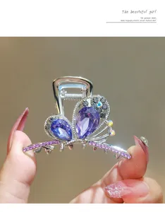 Crystal butterfly hair claw clip with purple rhinestones sweet daily elegant headwear style