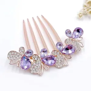 Crystal butterfly hair comb rose gold updo hair insert accessory for elegant women styling
