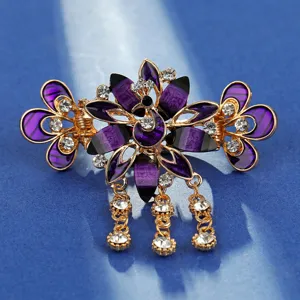 Pince Crabe à Cheveux Paon Vintage Glands Strass Pince en Métal pour Femmes Accessoires de Coiffure
