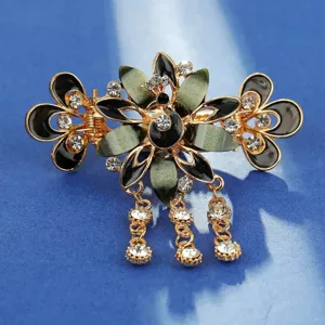 Pince a cheveux pompon vintage moyenne strass fleur accessoire cheveu elegante chic